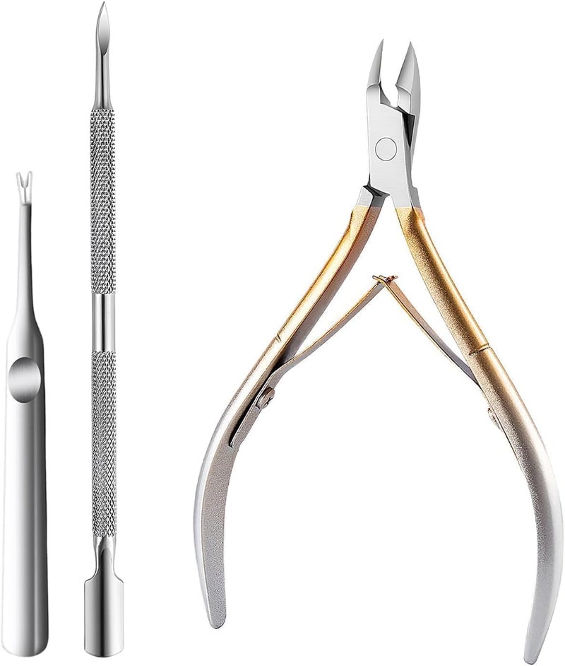 cmetta Cuticle Nipper, Polished Coated Durable Trimmer with Pusher, Nail Clipper with Fine Edge, Comfort Grip Cuticle Cutter and Remover Tool Kit for Nail Care (Yellow+Pushers 1-SET) - Image 1
